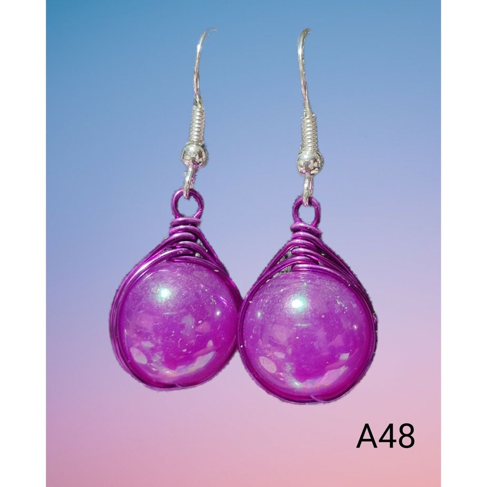 Wire Wrapped Purple Sphere Earrings